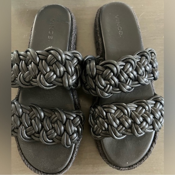 VINCE. Sullivan Braided Leather Flat Slide Sandals in Black, Size 7 or 8 - Picture 8 of 12